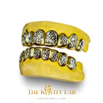 Custom 6pcs Two Tones Diamond Cuts Grillz: 925 Sterling Silver (Free Mold Kit)