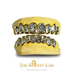 Custom 6pcs Two Tones Diamond Cuts Grillz: 925 Sterling Silver (Free Mold Kit)