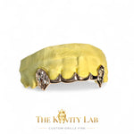 Custom 6pc Curved Front Bar x Diamond Cut on Extended Fangs Grillz: 925 Sterling Silver Rose Gold PLATED (Free Mold Kit)