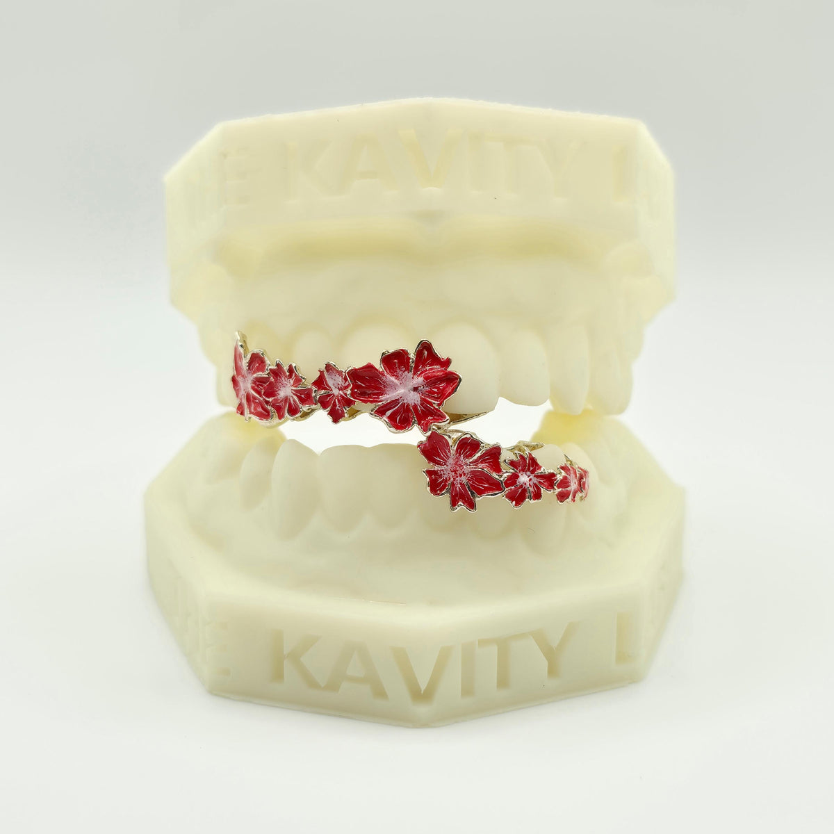 Custom Fit 3D Red Enamel Sakura Grillz : 925 Sterling Silver (Free Mold Kit)