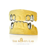 Custom Fit 4pc Top and 6pc Bottom Open Face x Curved Front Bar Grillz: 925 Sterling Silver (Free Mold Kit)