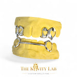 Custom Fit 4pc Top and 6pc Bottom Open Hearts x Middle Front Bar Grillz: 925 Sterling Silver (Free Mold Kit)