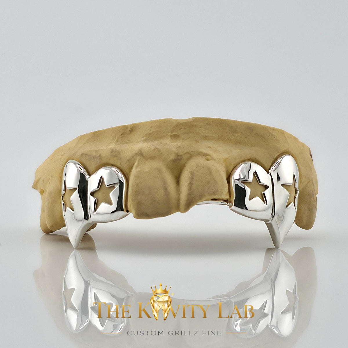 Custom 4pc Open Stars with Extended Fangs Grillz: 925 Sterling Silver (Free Mold Kit)
