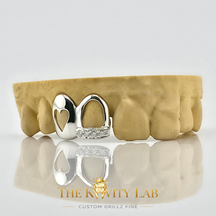 Custom 2pcs Open Heart x Opal Stone Grillz: 925 Sterling Silver (Free Mold Kit)