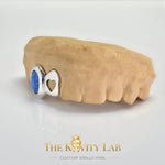 Custom 2pcs Open Heart x Blue Opal Stone Grillz: 925 Sterling Silver (Free Mold Kit)