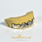 Custom 6pcs Two Tones Diamond Cuts Grillz: 925 Sterling Silver (Free Mold Kit)