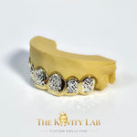Custom 6pcs Two Tones Diamond Cuts Grillz: 925 Sterling Silver (Free Mold Kit)