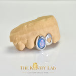Custom 2pcs Open Heart x Blue Opal Stone Grillz: 925 Sterling Silver (Free Mold Kit)