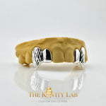 Custom 4pcs Diamond Cuts and Extended Fangs Grillz: 925 Sterling Silver (Free Mold Kit)