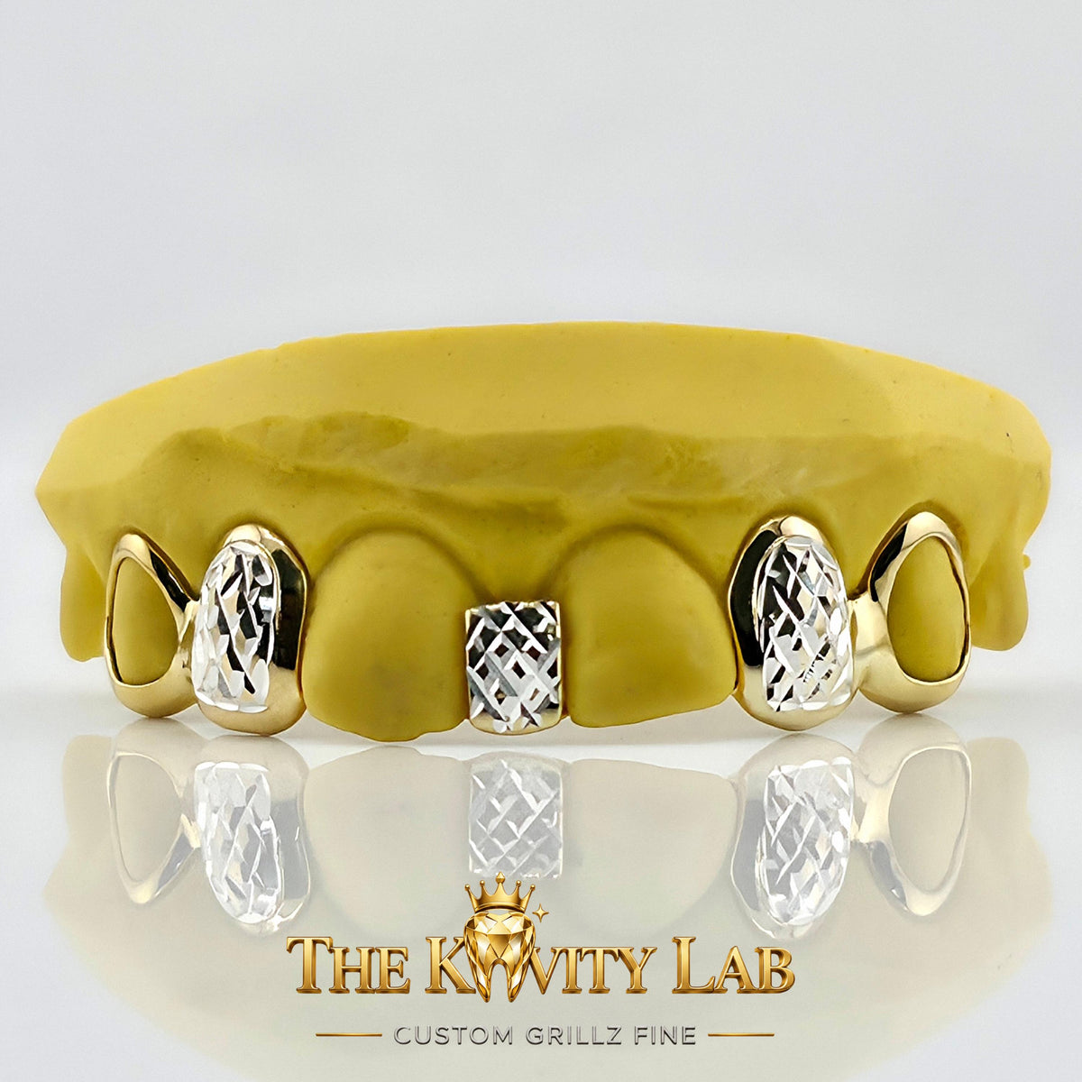 Custom 6pcs Gap Filler x Diamond Cuts Grillz: 925 Sterling Silver (Free Mold Kit)