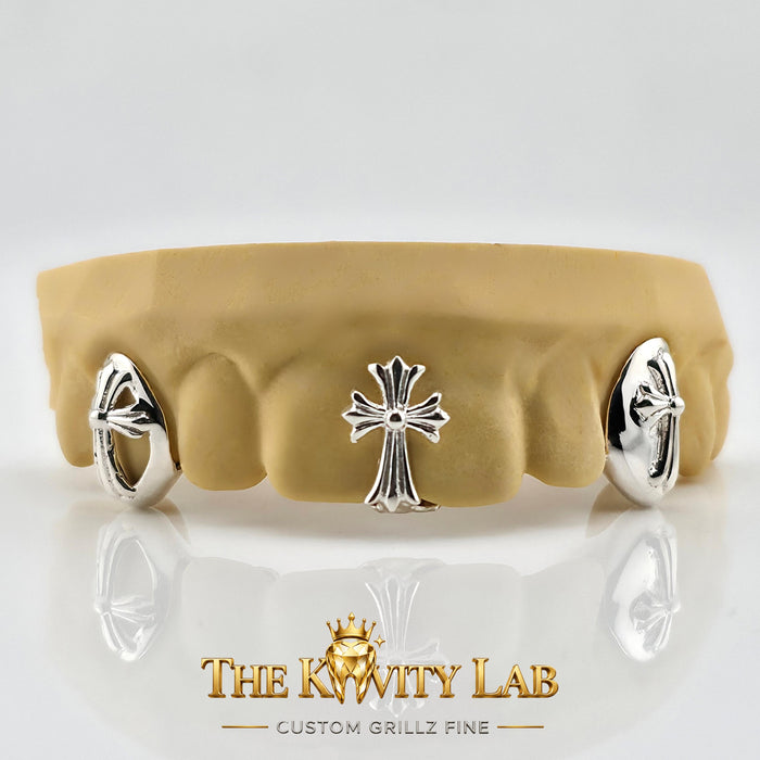 Custom 4pcs 3D Cross Signature Grillz: 925 Sterling Silver (Free Mold Kit)