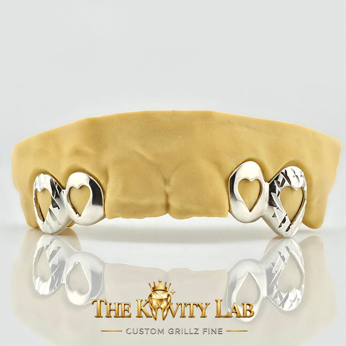 Custom 4pcs Open Hearts, Diamond Cuts: Sterling Silver Grillz (Free Mold Kit)