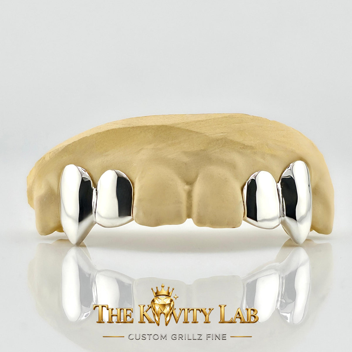 Custom 4pcs Solid with Small Fangs Grillz: 925 Sterling Silver (Free Mold Kit)