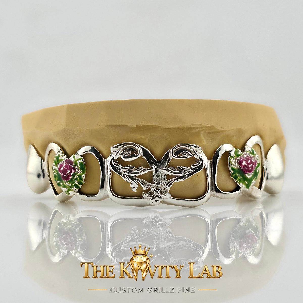 Custom 8pcs Enchanted Rose Vines Open Face Grillz: 925 Sterling Silver (Free Mold Kit)