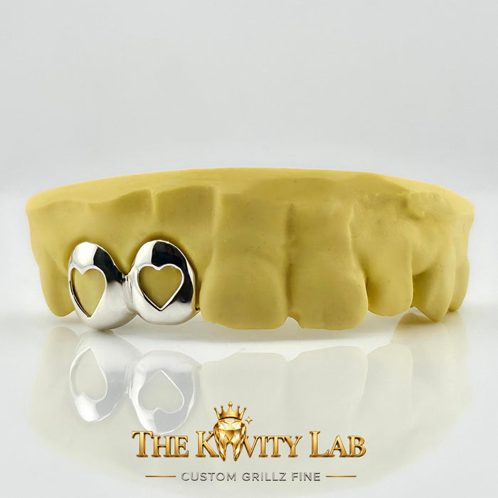 Custom 2pcs Double Open Hearts Grillz: 925 Sterling Silver (Free Mold Kit)