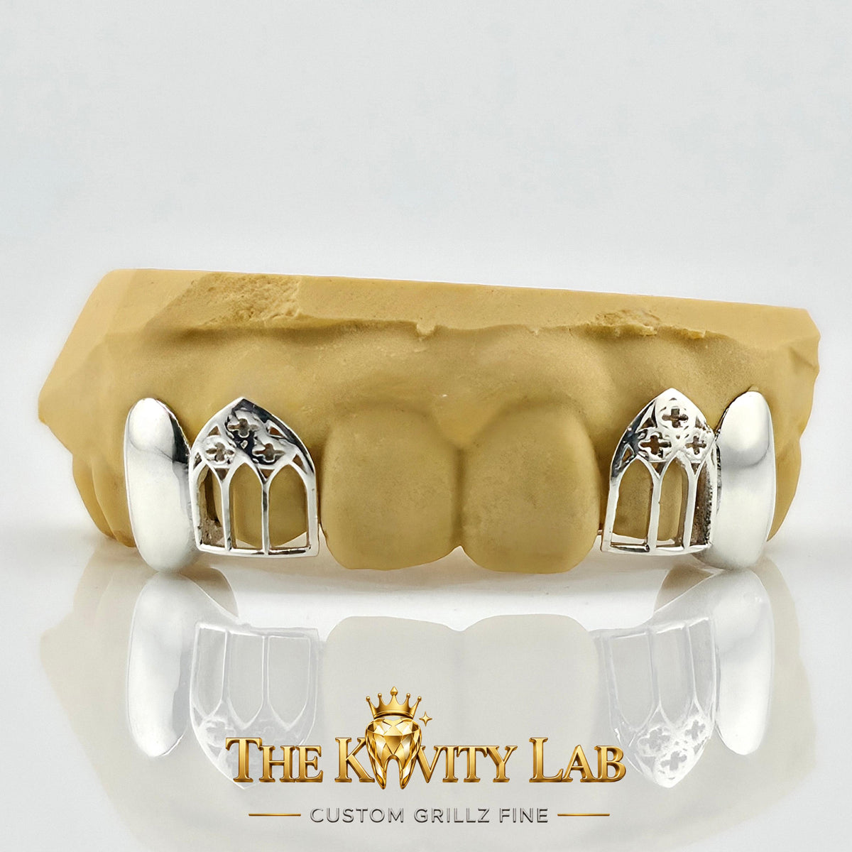 Custom 4pcs Solid x Gothic Window Grillz: 925 Sterling Silver (Free Mold Kit)
