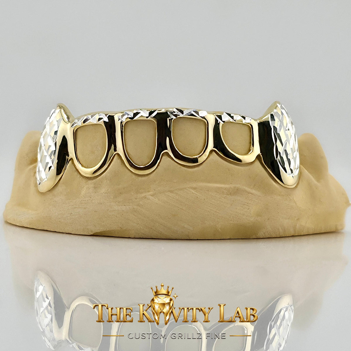 Custom 6pcs Open Face with Diamond Cuts Fangs Grillz: 925 Sterling Silver (Free Mold Kit)