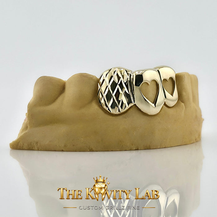 Custom 3pcs Open Hearts x Diamond Cut Grillz: 925 Sterling Silver (Free Mold Kit)