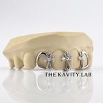 Custom 4pcs 3D Cross with Open Face Grillz: 925 Sterling Silver (Free Mold Kit)