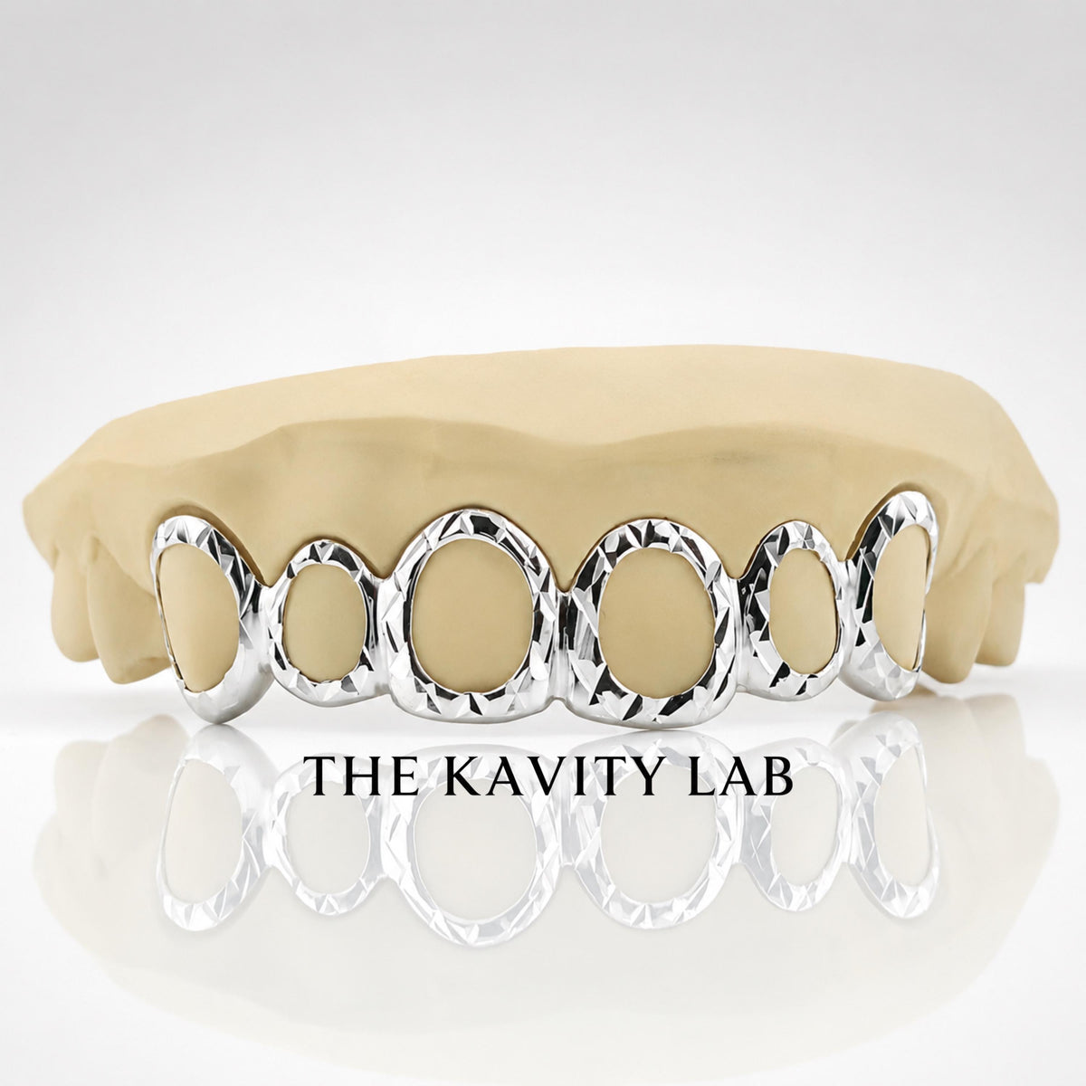 Custom 6pcs Open Face x Diamond Cuts Grillz: 925 Sterling Silver (Free Mold Kit)