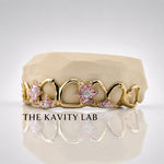 Custom 8pcs 3D Pink Enamel Floral Vine Grillz: 925 Sterling Silver (Free Mold Kit)