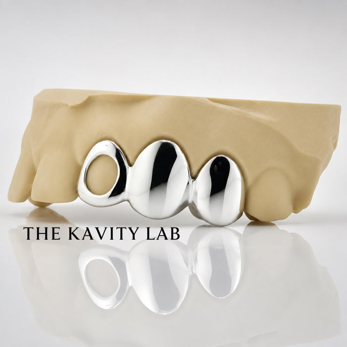 Custom 3pc Open Face x Solid Caps Grillz: 925 Sterling Silver (Free Mold Kit)