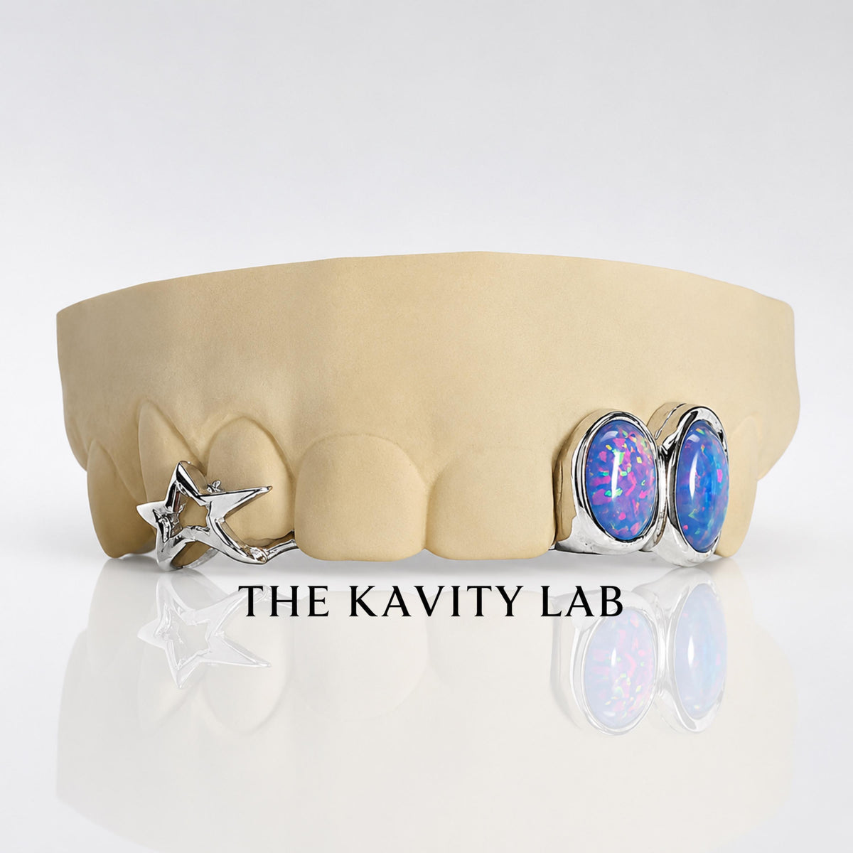 Custom 6pc Blue Opals with Big 3D Stars GRILLZ: 925 Sterling Silver (Free Mold Kit)