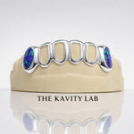 Custom 6pc Open Face with Opals on Fangs Grillz: 925 Sterling Silver (Free Mold Kit)