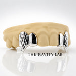 Custom 4pcs Diamond Cuts and Extended Fangs Grillz: 925 Sterling Silver (Free Mold Kit)