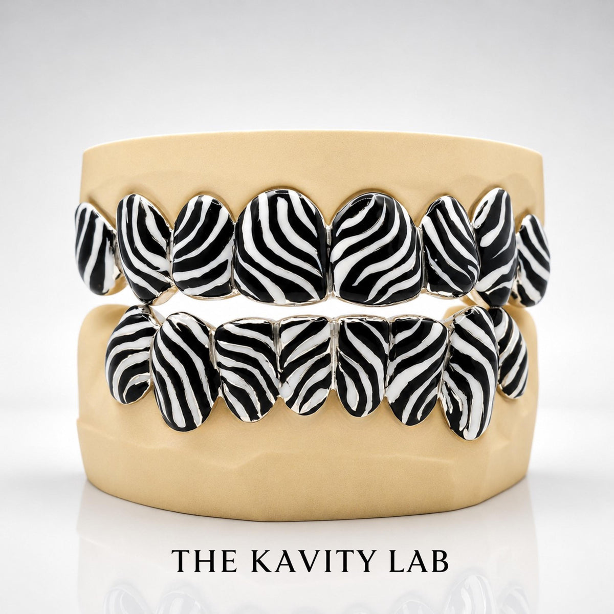 Custom 3D Zebra Stripe with ENAMEL Painting GRILLZ: 925 Sterling Silver (Free Mold Kit)