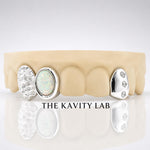 Custom 3pcs Opal Stone, Moissanite & Hammered Grillz: 925 Sterling Silver (Free Mold Kit)