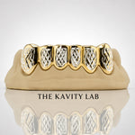 Custom 6pcs Two Tones Diamond Cuts Grillz: 925 Sterling Silver (Free Mold Kit)