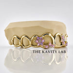 Custom 8pcs 3D Pink Enamel Floral Vine Grillz: 925 Sterling Silver (Free Mold Kit)