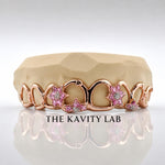 Custom 8pcs 3D Pink Enamel Floral Vine Grillz: 925 Sterling Silver (Free Mold Kit)