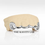 Custom 6pc Curved Front Bar and Diamond Cut Grillz: 925 Sterling Silver (Free Mold Kit)