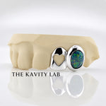 Custom 2pcs Open Heart x Opal Stone Grillz: 925 Sterling Silver (Free Mold Kit)