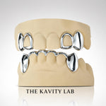 Custom 4pcs on 6pcs Open Face x Curved Front Bar Grillz: 925 Sterling Silver (Free Mold Kit)