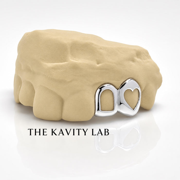 Custom 2pc Open Heart with Open Face Grillz: 925 Sterling Silver (Free Mold Kit)