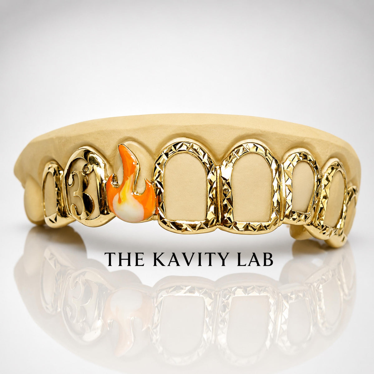 Custom 8pcs 3D Flame x 3D Number Grillz: 925 Sterling Silver (Free Mold Kit)
