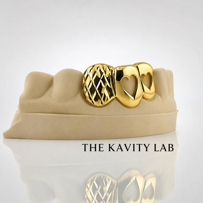 Custom 3pcs Open Hearts x Diamond Cut Grillz: 925 Sterling Silver (Free Mold Kit)