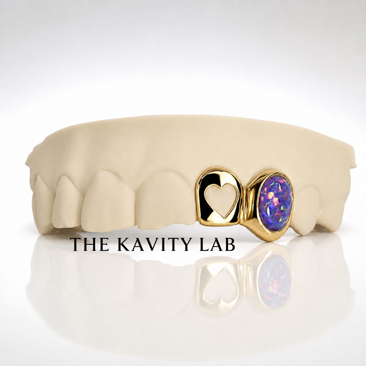 Custom 2pcs Open Heart with Purple Opal Stone Grillz: 925 Sterling Silver (Free Mold Kit)