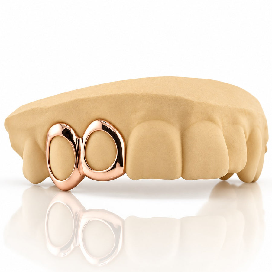Custom 2pc double open face grillz, rose gold plated 925 silver - angle 1