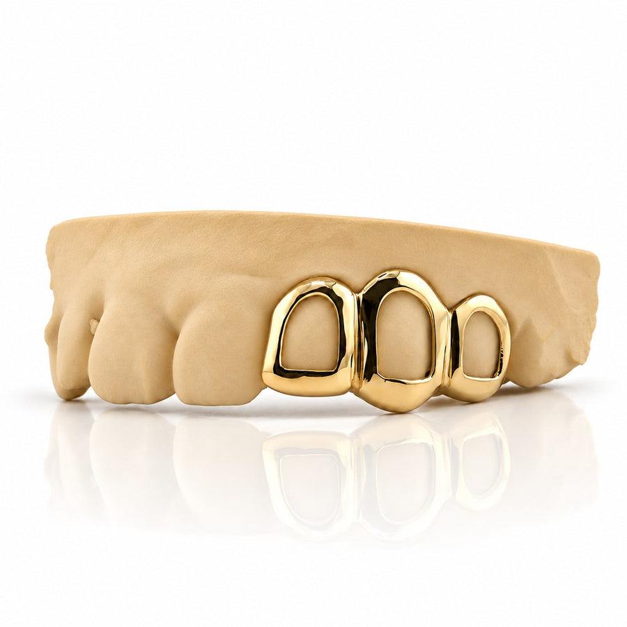 Custom 3pc top open face grillz, yellow gold plated 925 silver - angle 3