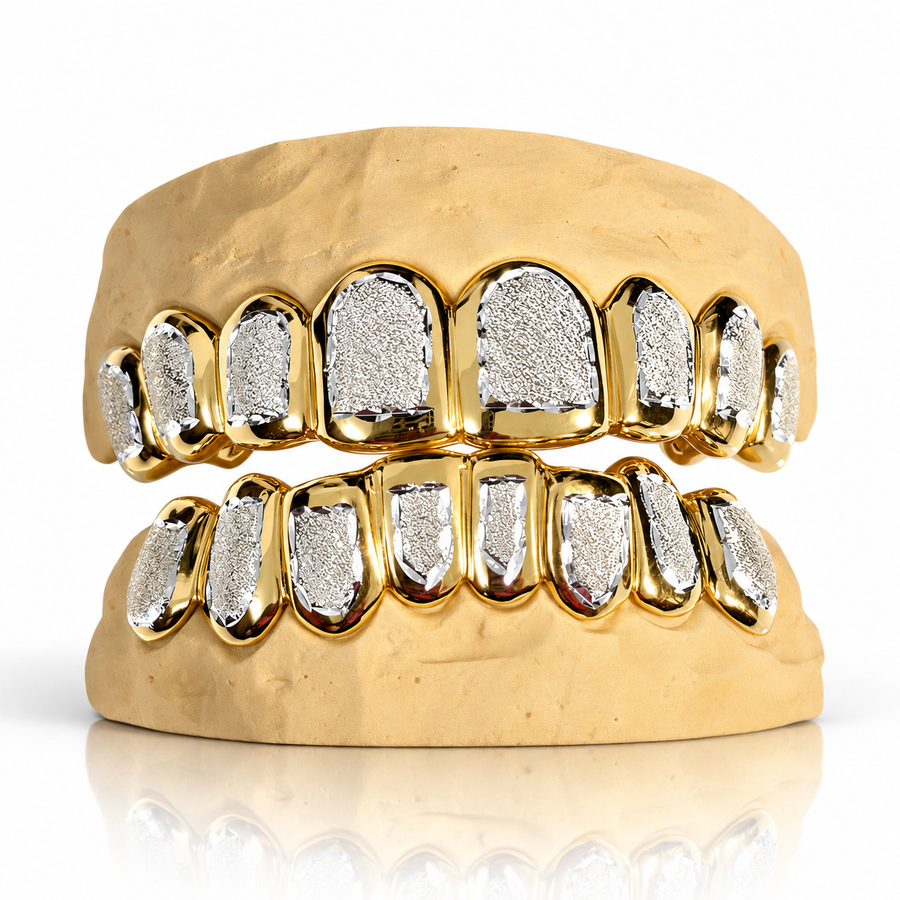 Custom Fit Two-Tone Diamond Dust Grillz: 925 Sterling Silver (Free Mold Kit)