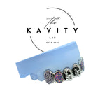 Custom 6pc Amethyst Fang x Opal & 3D Skull Design GRILLZ: 925 Sterling Silver (Free Mold Kit)