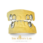 Custom Fit 4pc Top and 6pc Bottom Open Face x Curved Front Bar Grillz: 925 Sterling Silver (Free Mold Kit)