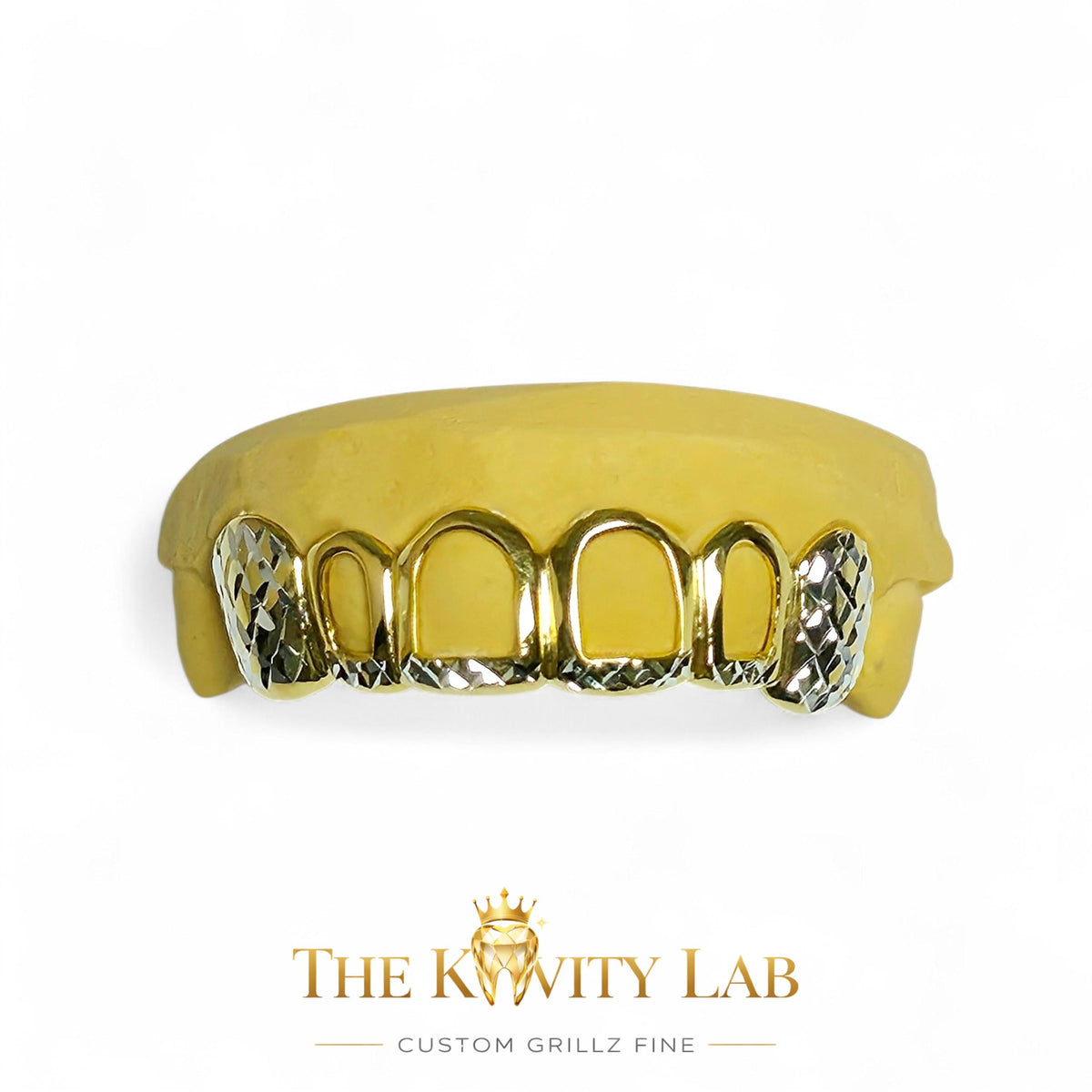 Custom 6pc Two Tones Diamond Cut Tip and Fangs x Open Face Style Grillz: 925 Sterling Silver (Free Mold Kit)