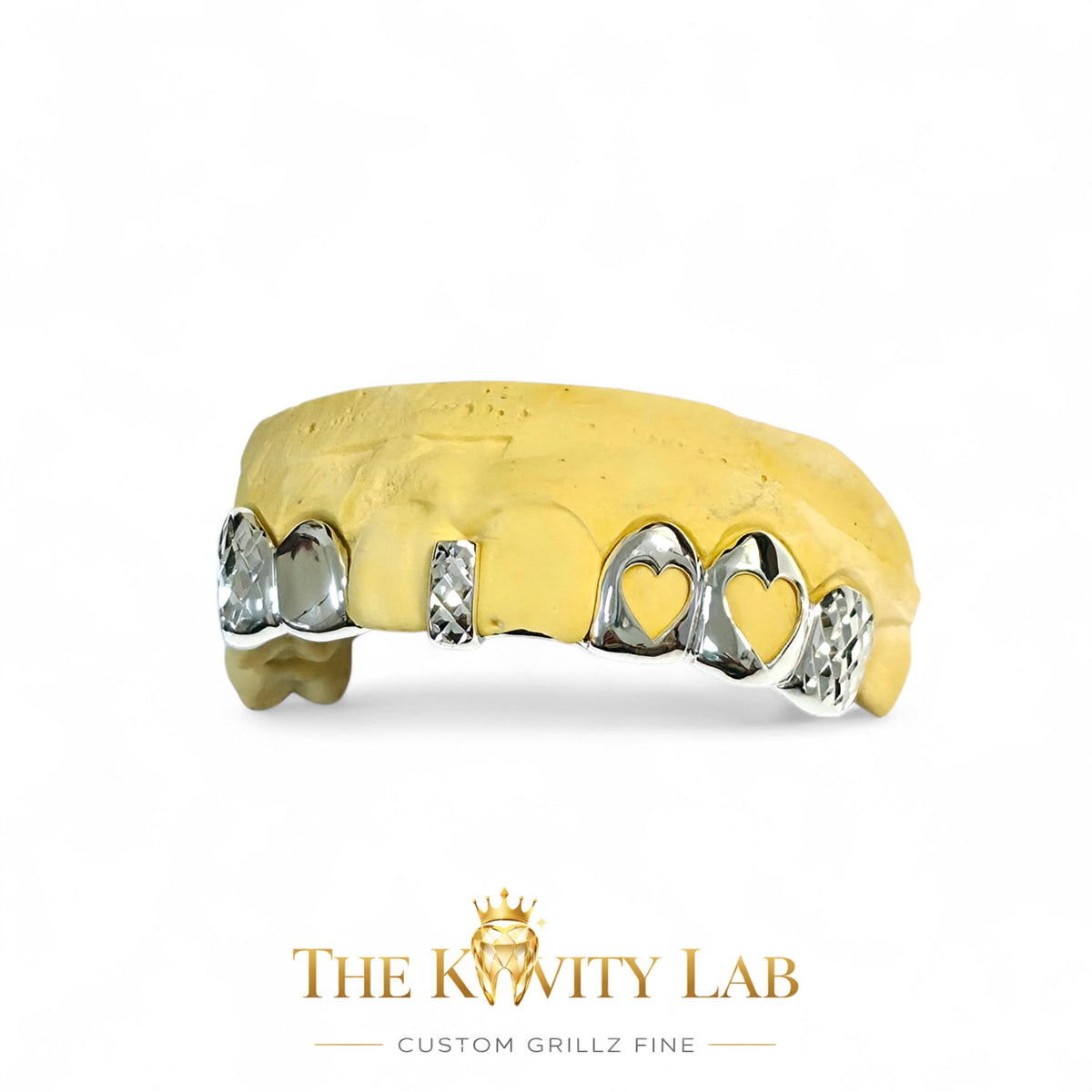 Custom 8pc Gap Filler x Open Hearts and Diamond Cut Grillz: 925 Sterling Silver (Free Mold Kit)