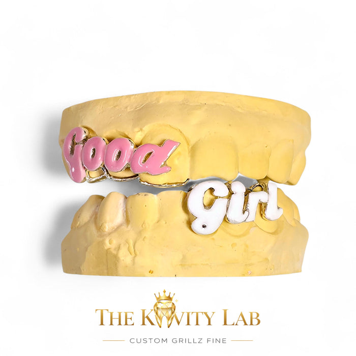 Custom 3pc on 3pc "Good Girl" with Enamel Painting GRILLZ: 925 Sterling Silver (Free Mold Kit)