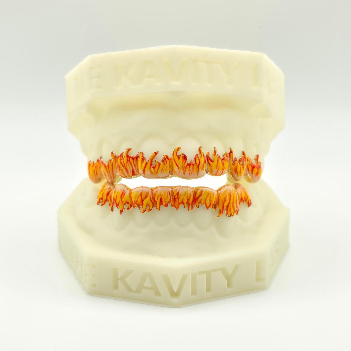 Custom 3D Flame Hand-Painted Fire Enamel Grillz: 925 Sterling Silver (Free Mold Kit)